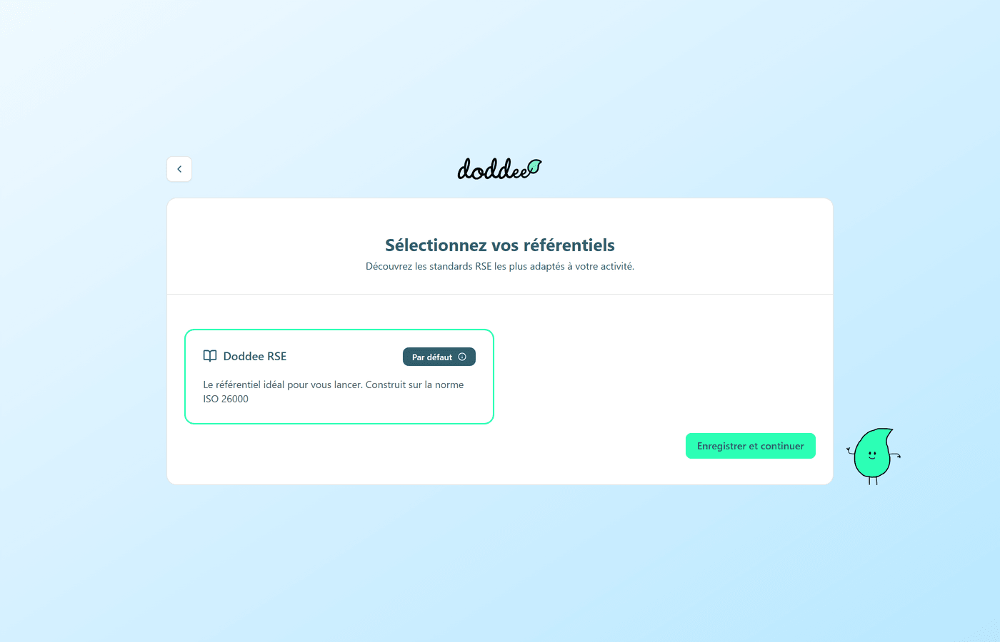L'écran Sélectionnez vos référentiels : le socle porte le badge Par défaut.