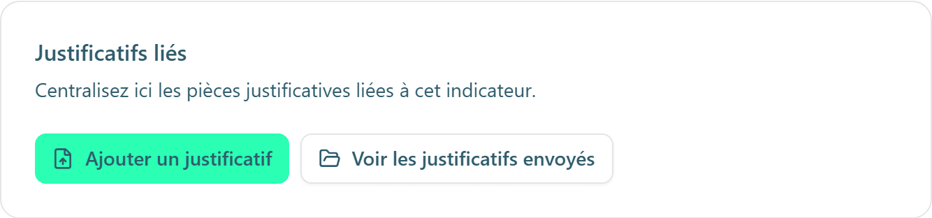 Le bloc Justificatifs liés, sur la fiche de l'indicateur.