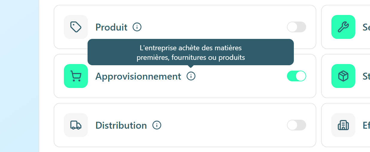 Au survol de l'icône, l'info-bulle explique ce que recouvre la caractéristique.