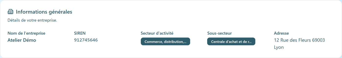 Le bloc Informations générales de la page Mon compte.